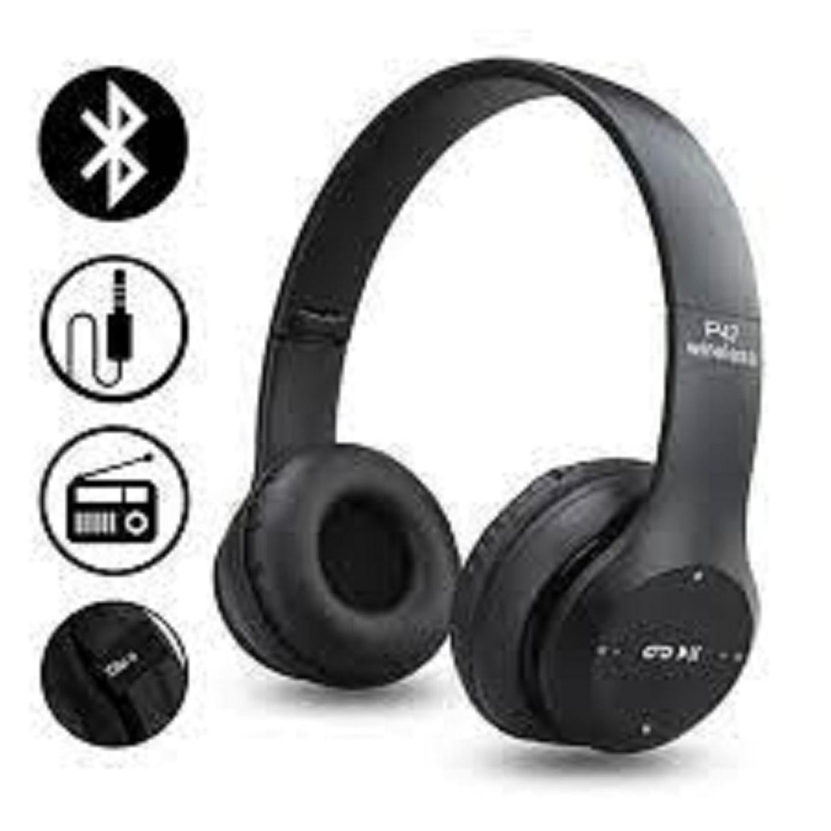 P47 Wireless Headphones | Bluetooth Foldable Headset with Microphone Support FM Radio TF for PC TV Smart Phones & Tablets - Pak flow