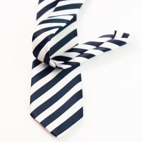 Blue & White Striped Tie with Pocket Square - Pak flow