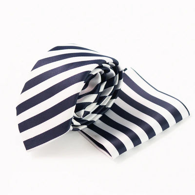 Blue & White Striped Tie with Pocket Square - Pak flow