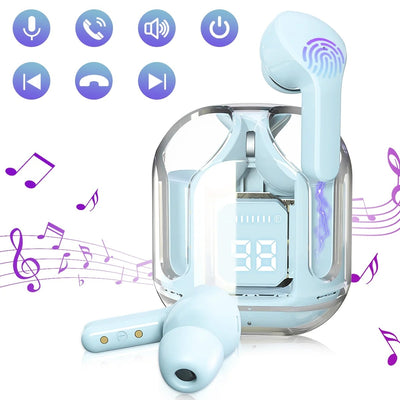 Air31 Earbuds Wireless | WITHOUT POUCH | Crystal Transparent Bluetooth 5.3 | LED Digital Display airpods - Pak flow