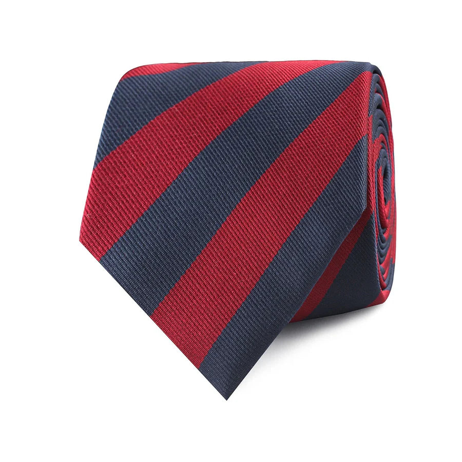 Burgundy & Navy Blue Stripes Tie with Pocket Square - Pak flow