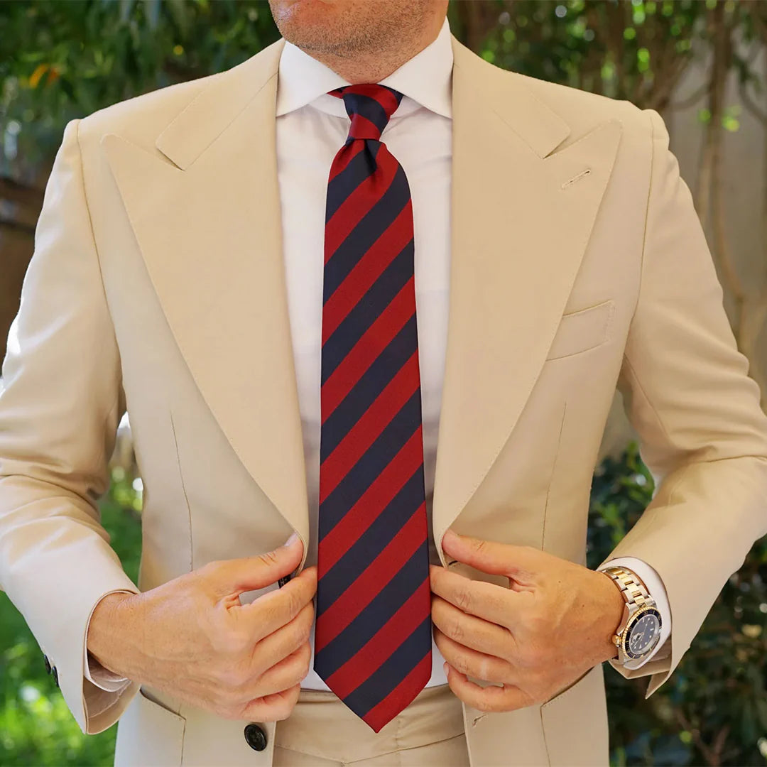 Burgundy & Navy Blue Stripes Tie with Pocket Square - Pak flow