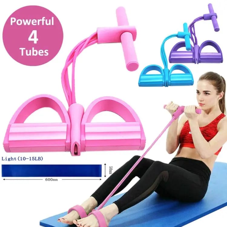 Tummy Trimmer | Foot Pedal Resistance Band Elastic Sit-up Pull Rope | Yoga Fitness Gym | Elastic Pull Ropes | Random Colors - Pak flow