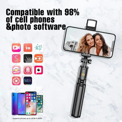 R1s Bluetooth Selfie Stick Tripod with Remote Control | 360° Foldable Selfie Rod for Phone & Action Camera with LED Light - Pak flow