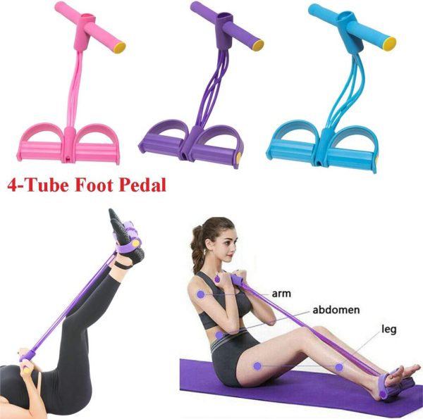 Tummy Trimmer | Foot Pedal Resistance Band Elastic Sit-up Pull Rope | Yoga Fitness Gym | Elastic Pull Ropes | Random Colors - Pak flow