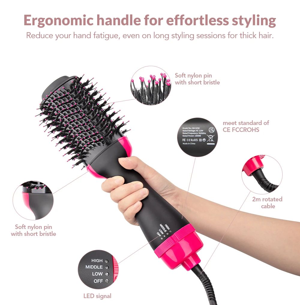 Hot Air Brush Multi-Function Hair Dryer Straightener Curler Comb One Step Professional Salon Hair