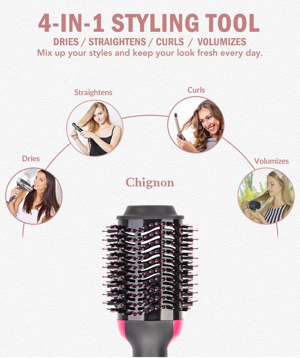 Hot Air Brush Multi-Function Hair Dryer Straightener Curler Comb One Step Professional Salon Hair