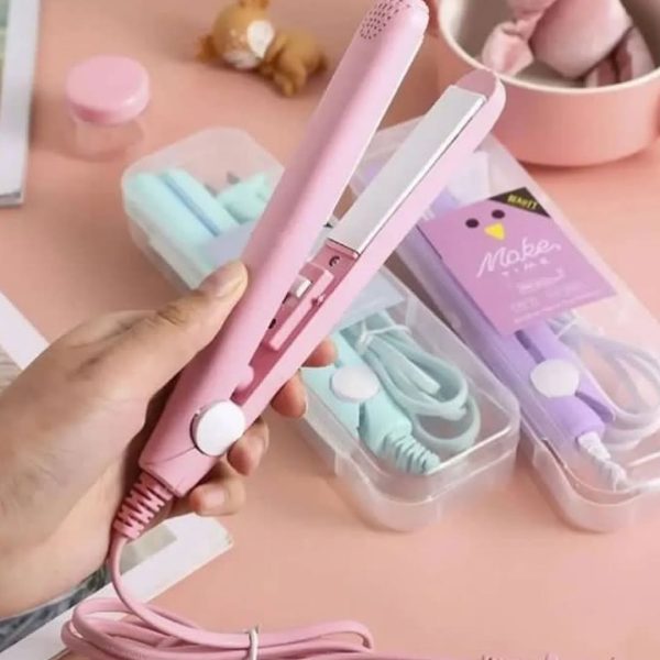 Mini Portable Ceramic Hair Straightener & Curler | Smooth, Silky, Frizz-Free Styling | Random Color - Pak flow