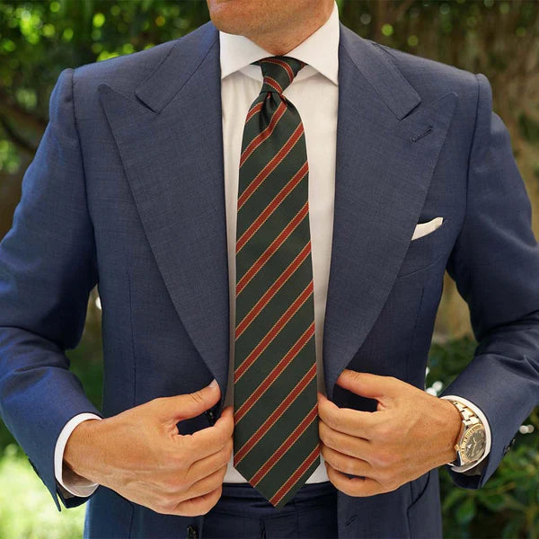 Canterbury Green with Royal Red Stripes Necktie and Pocket Square - Pak flow