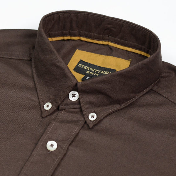 Coffee Brown Logo Embroidered Oxford Shirt | Medium | Large | Extra Large - Pak flow