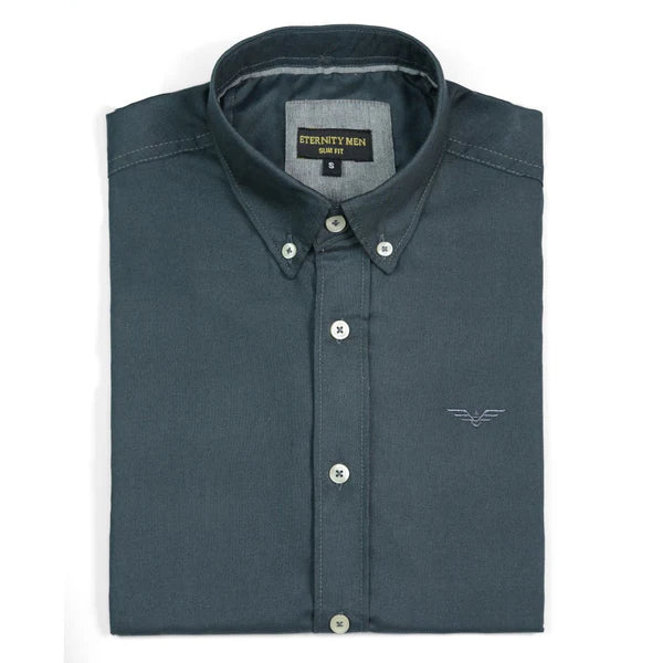 Charcoal Grey Logo Embroidered Oxford Shirt | Medium | Large | Extra Large - Pak flow