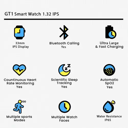 GT1 Smartwatch with Bluetooth Calling & Touch Display - Pak flow