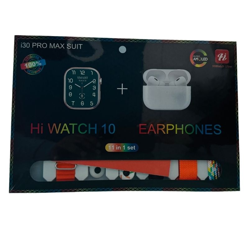 i30 Pro Max Suit Smart Watch & Earbuds Combo | 11-in-1 Multifunctional Device - Pak flow