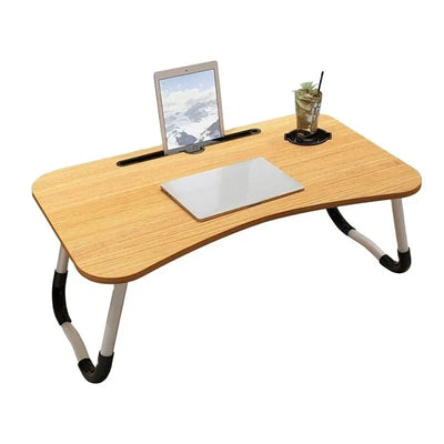 Laptop Table | Beige Color | Foldable Legs, Tablet Groove & Cup Slot | Perfect for Working, Reading, Writing, and Eating - Pak flow