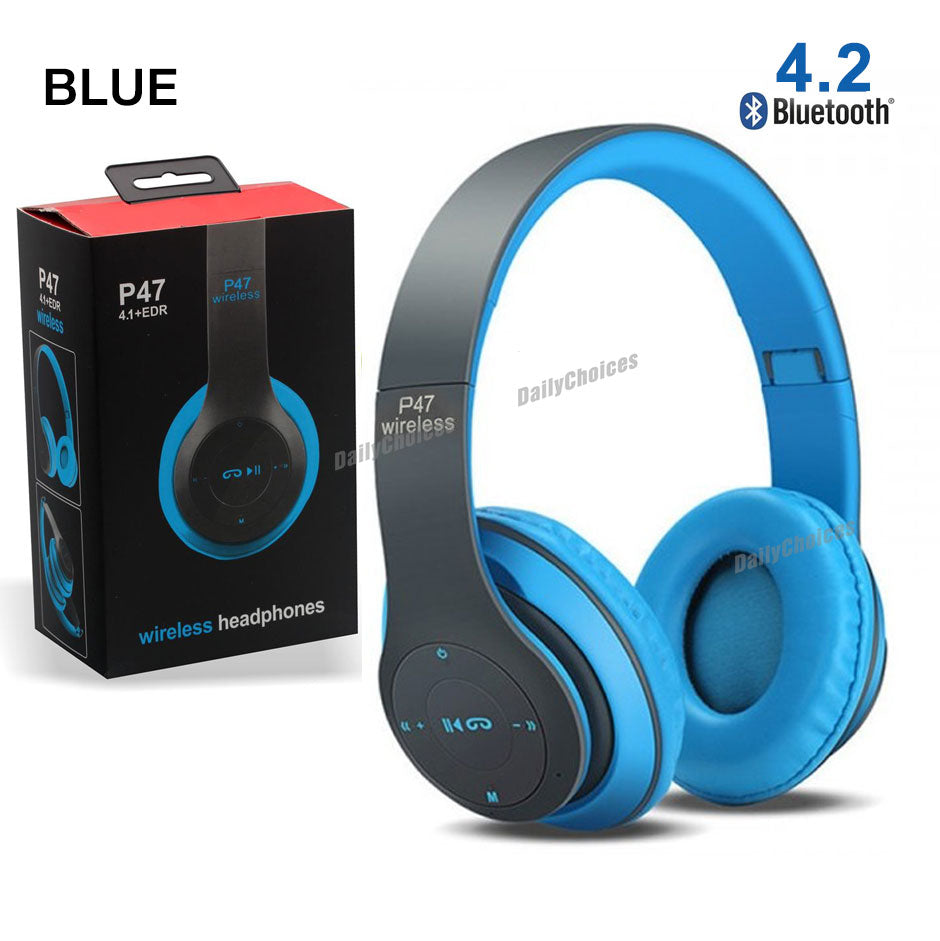 P47 Wireless Headphones | Bluetooth Foldable Headset with Microphone Support FM Radio TF for PC TV Smart Phones & Tablets - Pak flow