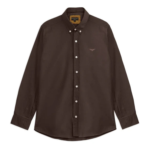 Coffee Brown Logo Embroidered Oxford Shirt | Medium | Large | Extra Large - Pak flow