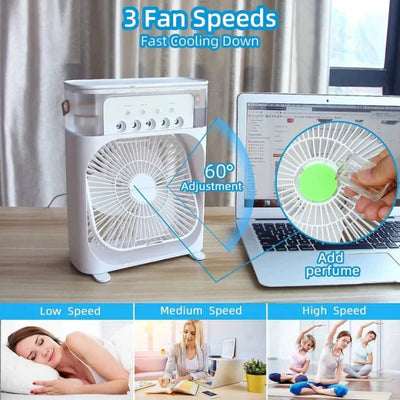 Portable Air Conditioner Fan | Usb Electric Fan With Led Night Light, Fine Mist Water, And Humidifier Function | Led Night Light Water Mist | Random Color - Pak flow