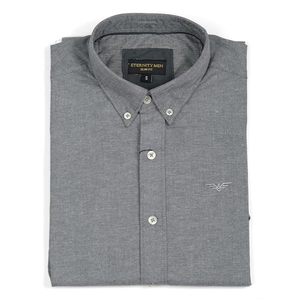 Smoke Grey Logo Embroidered Oxford Shirt | Medium | Large | Extra Large - Pak flow