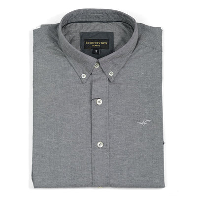 Smoke Grey Logo Embroidered Oxford Shirt | Medium | Large | Extra Large - Pak flow